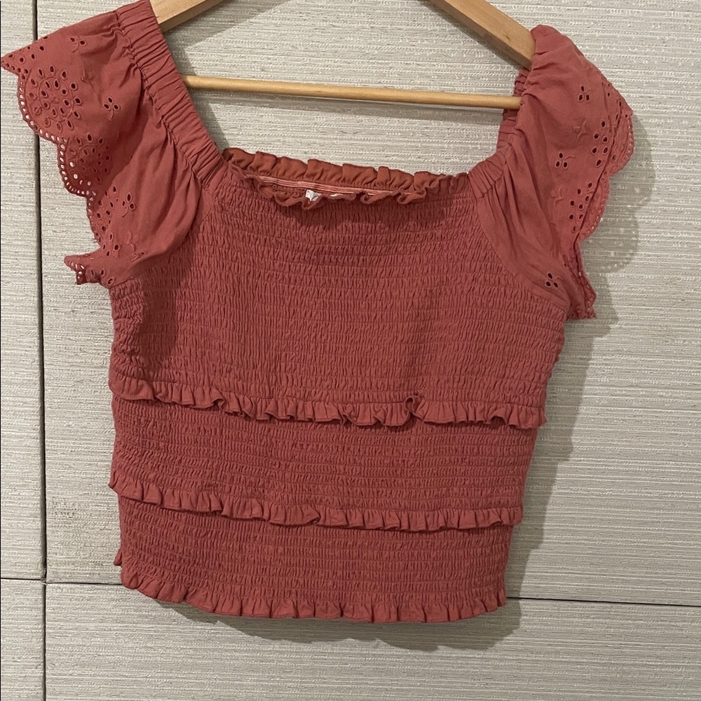 Jagna Women's Ruffled Pajama Top in Terracotta